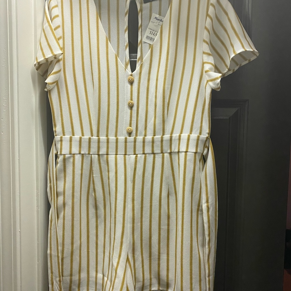 White and gold striped romper